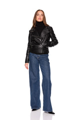 faux leather moto jacket black