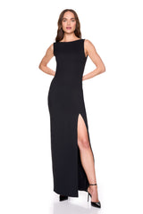 low back tank slit dress with attached bodysuit lining