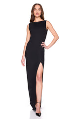 low back tank slit dress with attached bodysuit lining