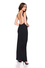 low back tank slit dress with attached bodysuit lining