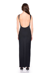 low back tank slit dress with attached bodysuit lining