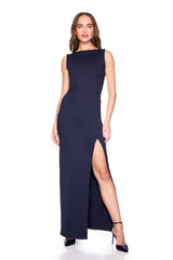low back tank slit dress with attached bodysuit lining