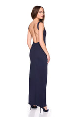 low back tank slit dress with attached bodysuit lining