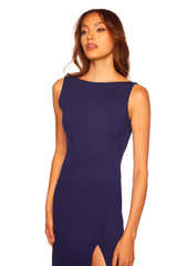 low back tank slit dress with attached bodysuit lining