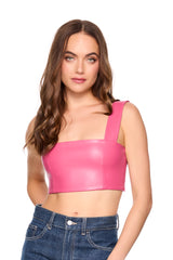 faux leather wide strap top