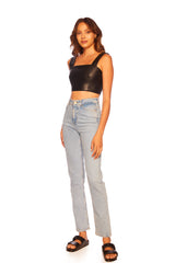 faux leather wide strap top