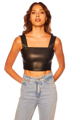 faux leather wide strap top