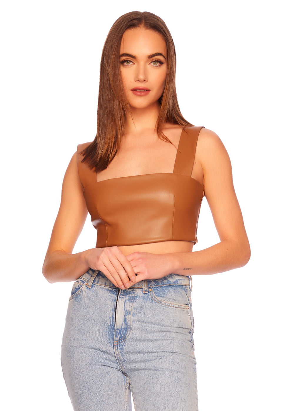 faux leather wide strap top