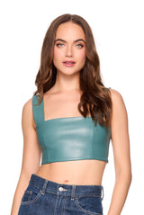 faux leather wide strap top