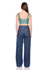 faux leather wide strap top