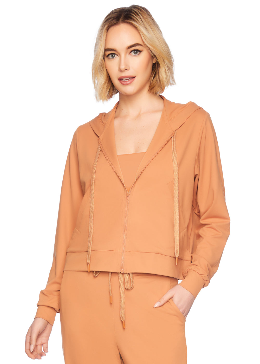 crop zip hoodie caramel