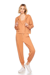 crop zip hoodie caramel