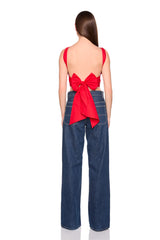 poplin open back tie top