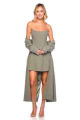 pebble crepe strapless corset dress