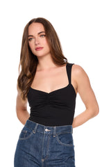 gathered front angle strap tank