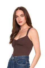 gathered front angle strap tank