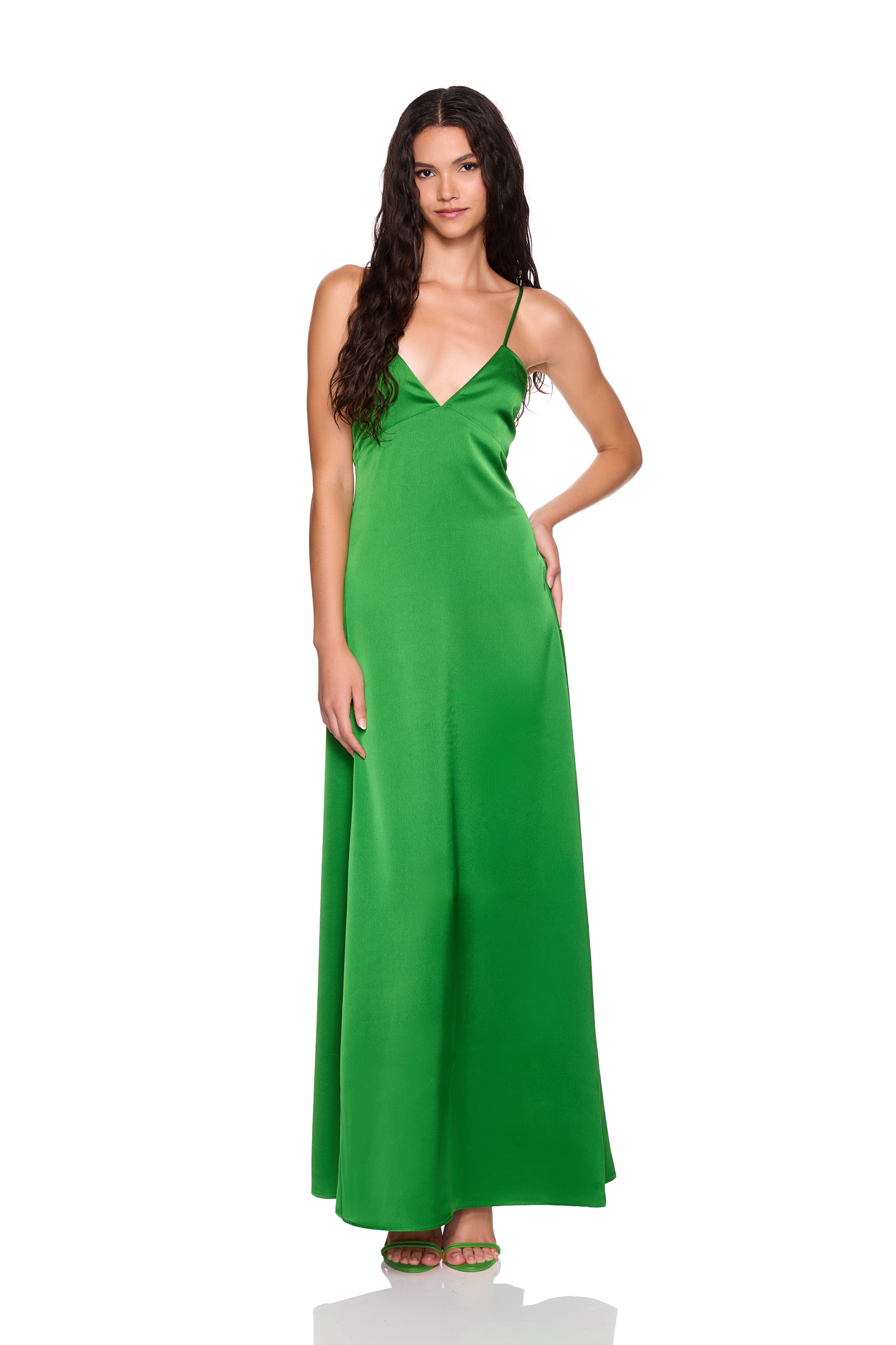 susana monaco green dress Susana Monaco Satin Slip Dress in Green
