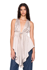 satin tie peplum high low top