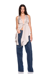 satin tie peplum high low top