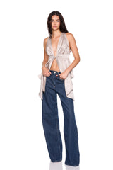 satin tie peplum high low top