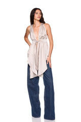 satin tie peplum high low top