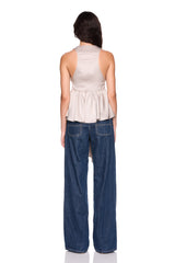 satin tie peplum high low top