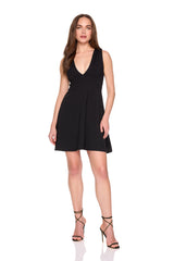 sleeveless v neck flare dress