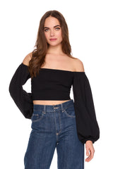 off shoulder puff long sleeve top