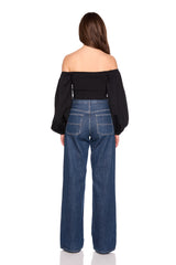 off shoulder puff long sleeve top