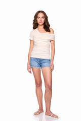 short sleeve side off shoulder top