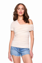 short sleeve side off shoulder top
