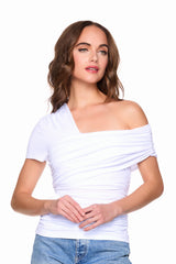 short sleeve side off shoulder top