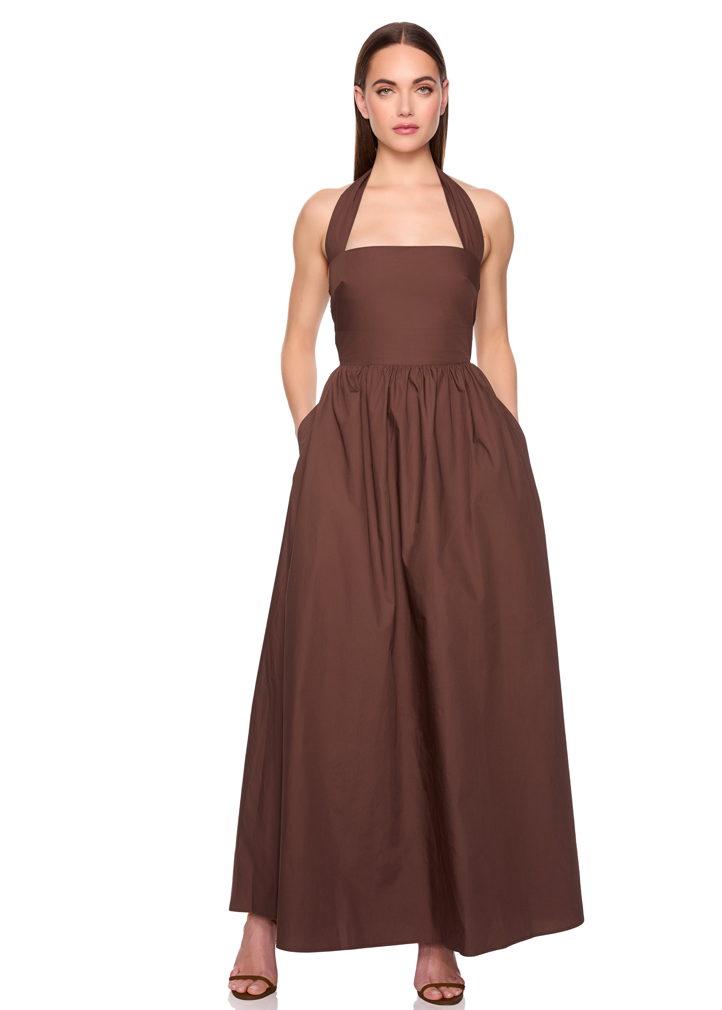 poplin tie halter dress