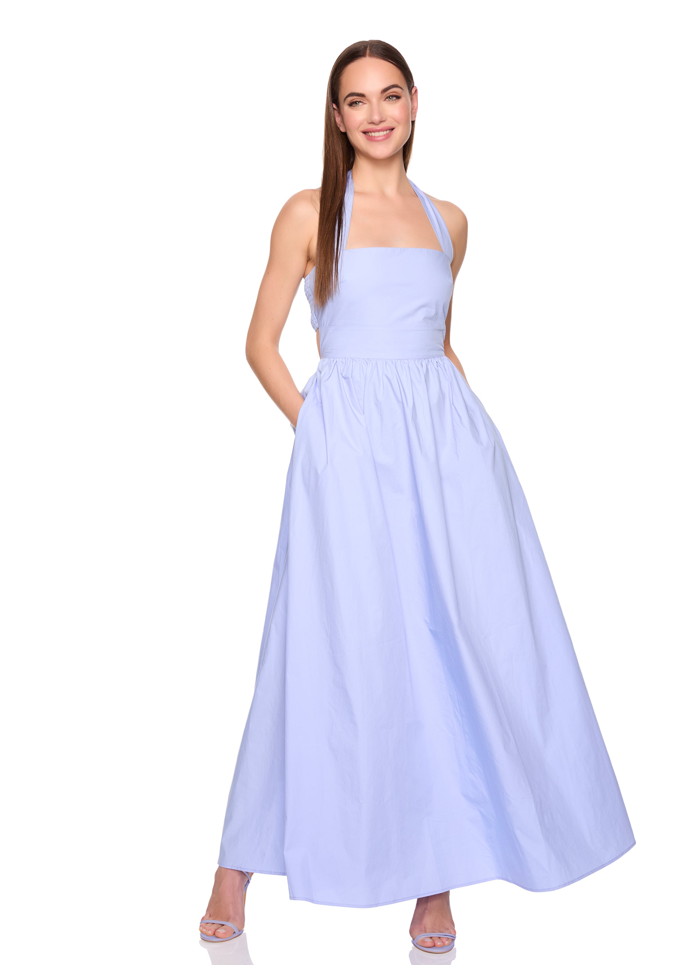 poplin tie halter dress