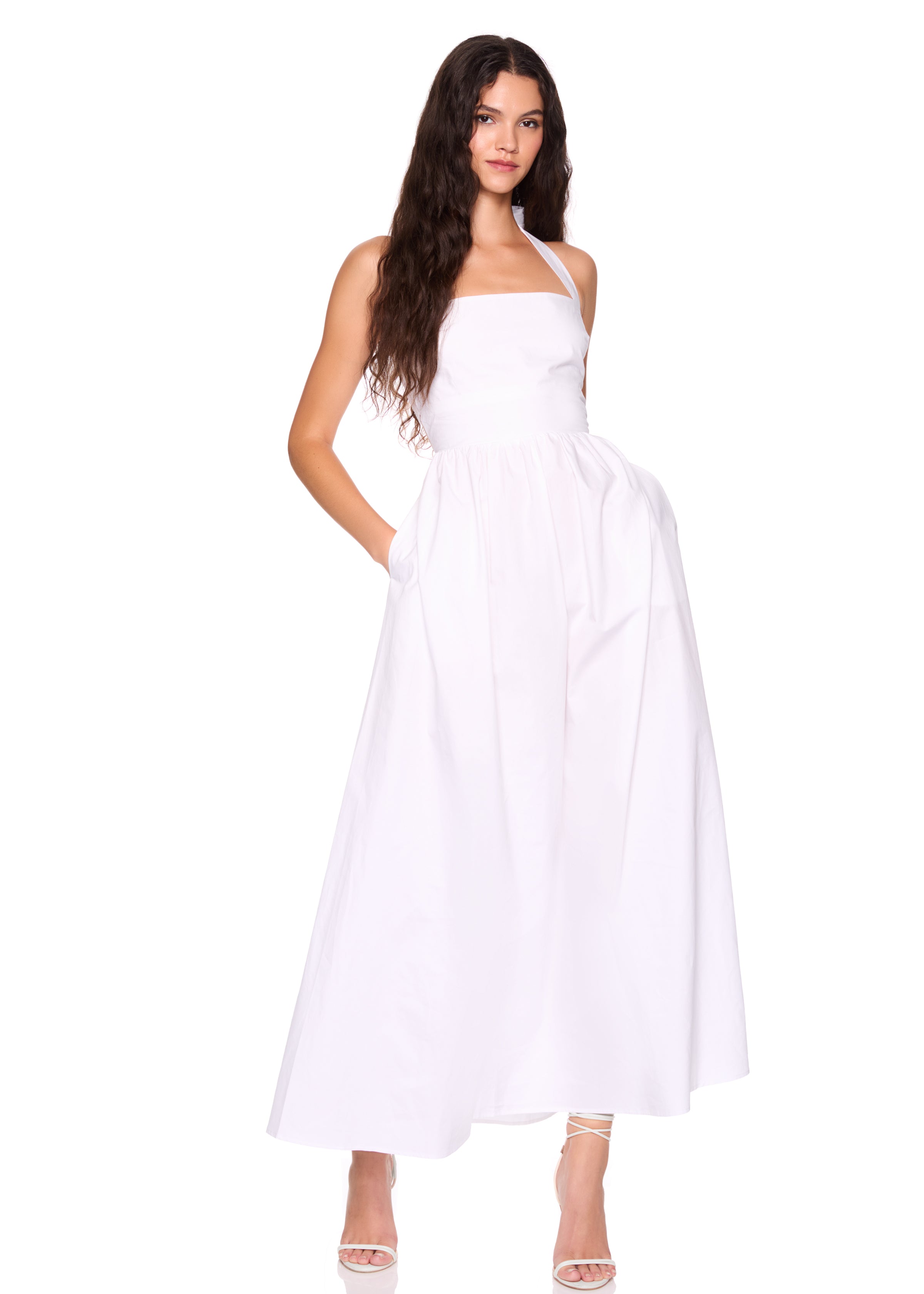 poplin tie halter dress