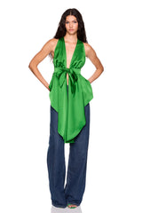 satin tie peplum high low top