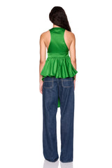 satin tie peplum high low top