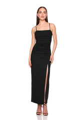 string gathered slit front dress