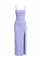 string gathered slit front dress