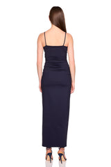 string gathered slit front dress