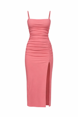 string gathered slit front dress