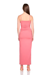 string gathered slit front dress