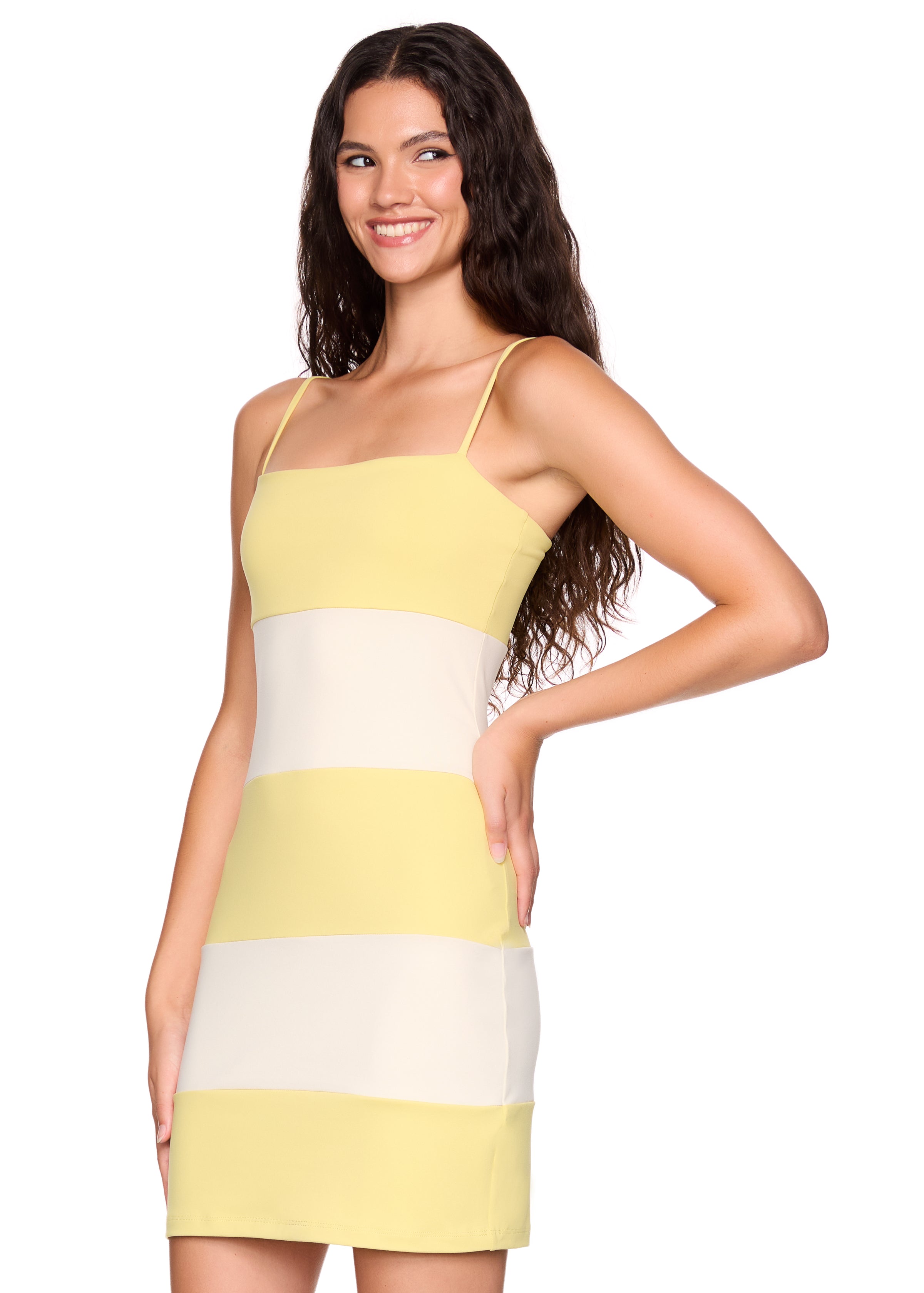 string colorblock mini dress