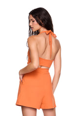open back halter tie romper
