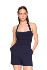 open back halter tie romper