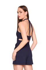 open back halter tie romper