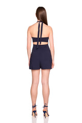 open back halter tie romper