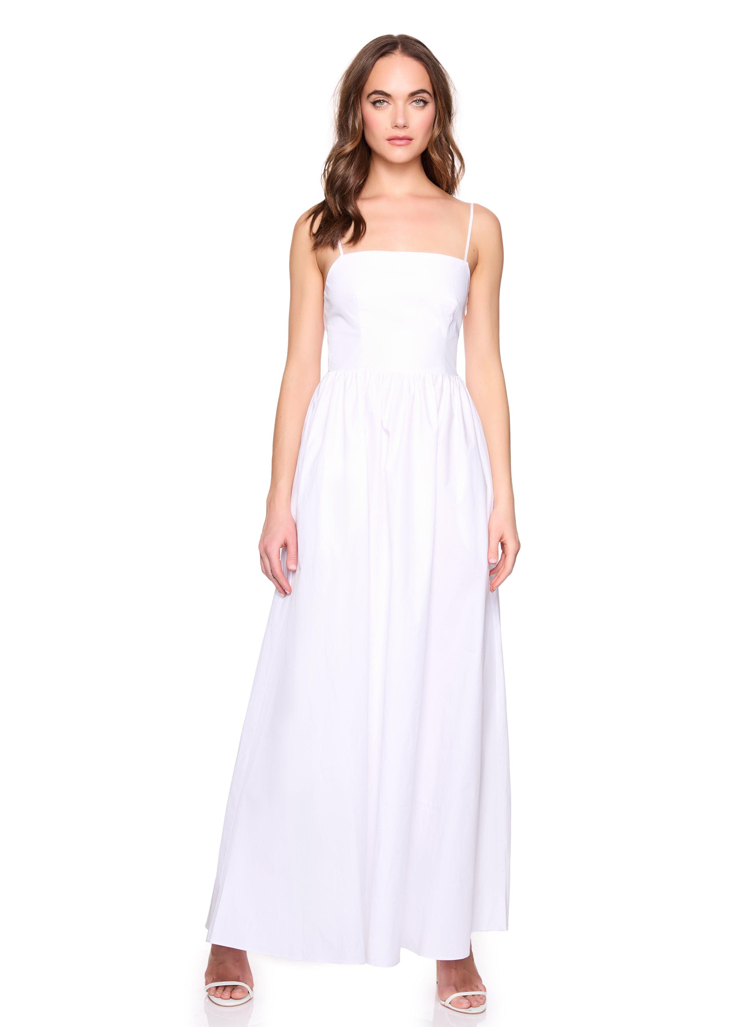 lace up back poplin maxi dress