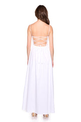 lace up back poplin maxi dress