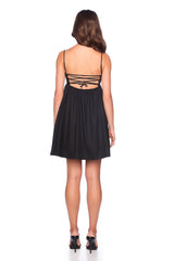 poplin lace up back dress
